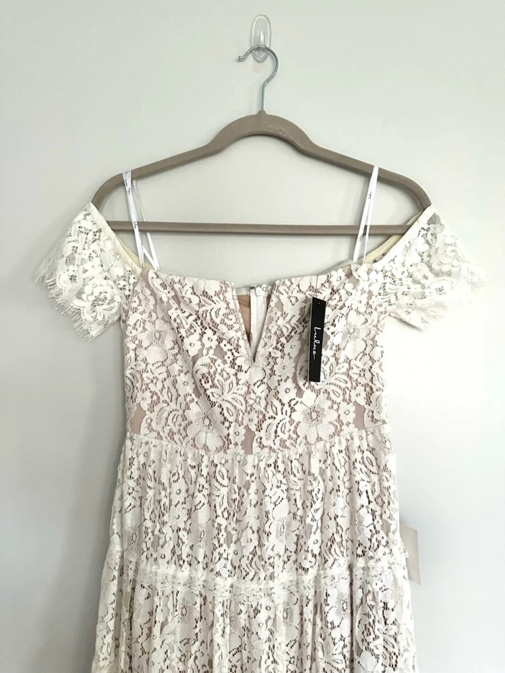 Lulu's Off-Shoulder Lace Midi Dress in Soft Cream - Picture 2 of 3